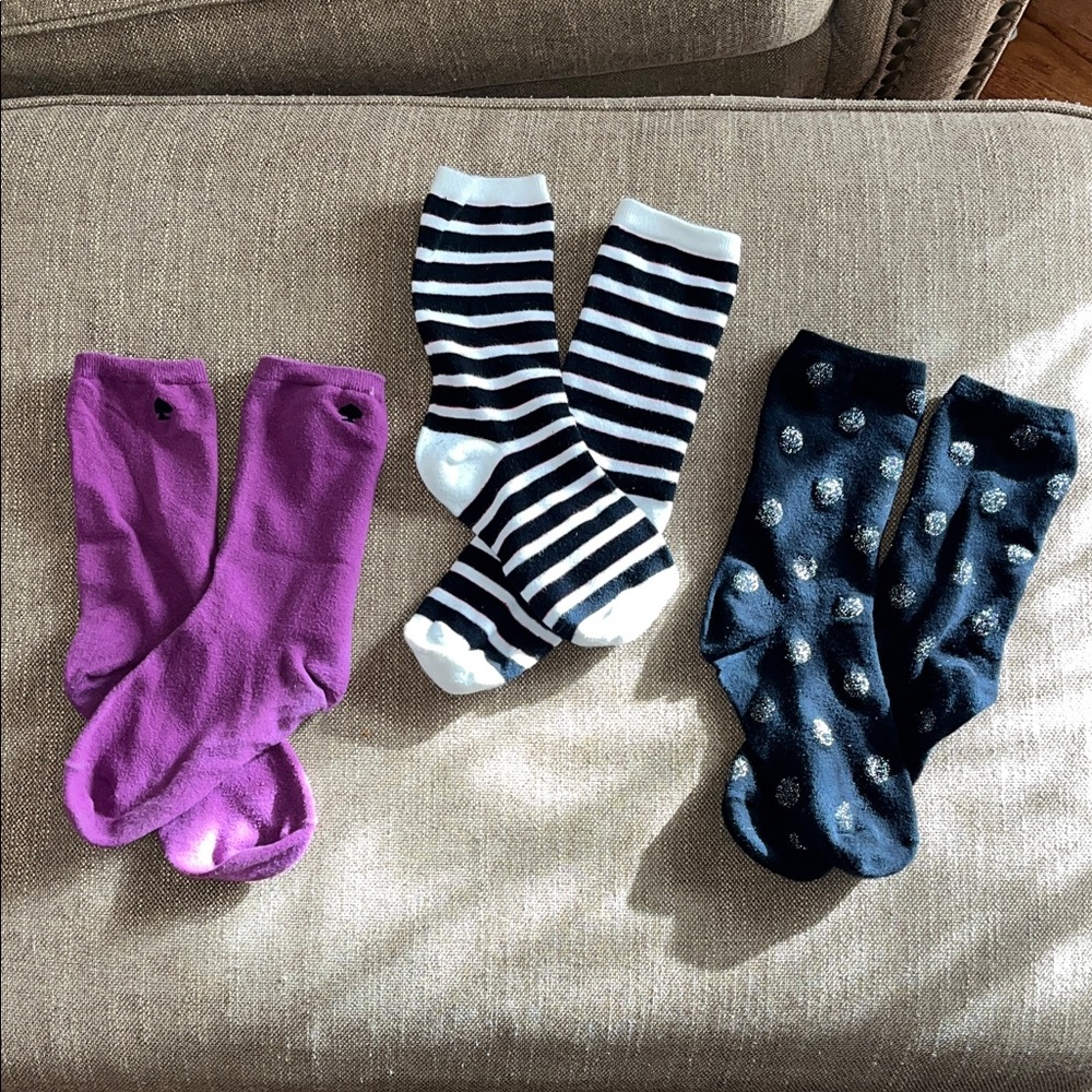 Women's Sock Trio - Purple, Black & White Stripes, Black with Dots